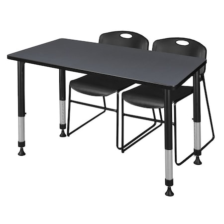 Regency Regency Kee 48 x 24 in. Adjustable Classroom Table- Grey & 2 Zeng Stack Chairs- Black MT4824GYAPBK44BK
